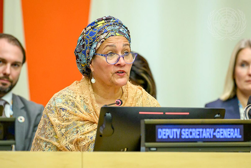 United Nations Deputy Secretary-General Amina Mohammed speaks July 16, 2026, during the U.N.'s High-Level Political Forum on Sustainable Development in New York. (UN Photo/Loey Felipe)