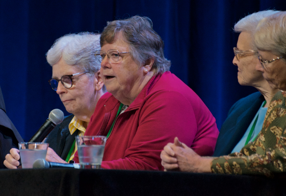 Sr. Elizabeth Langmead, of the Mission Helpers of the Sacred Heart, talks about her congregation’s experiences searching for a pontifical commissary during a panel Oct. 2, 2025, at the Resource Center for Religious Institutes annual conference in Dallas. (GSR photo/Dan Stockman)