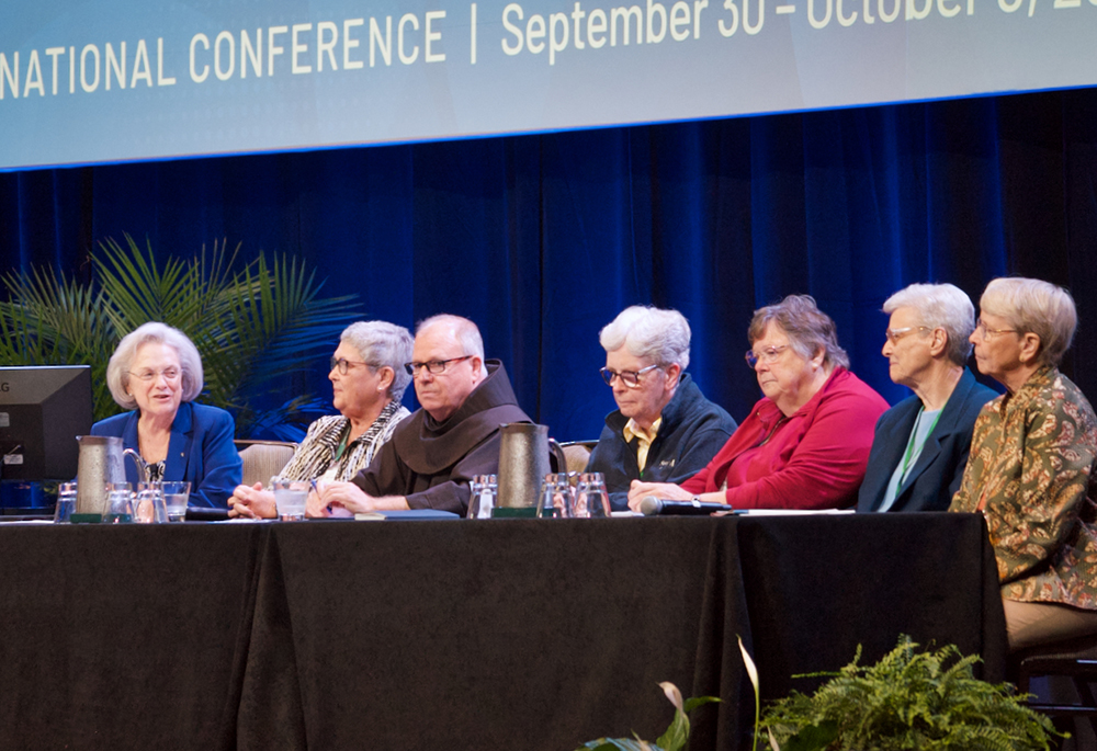 Members of a panel on pontifical commissaries speak Oct. 2, 2025, at the Resource Center for Religious Institutes annual conference in Dallas. (GSR photo/Dan Stockman)