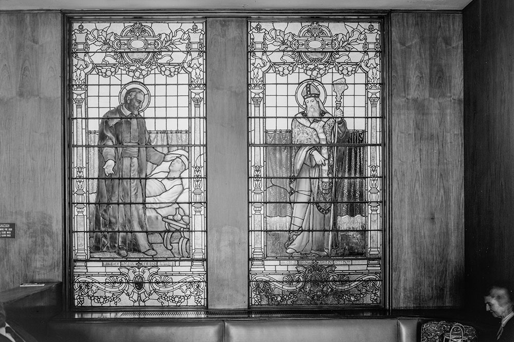 Stained glass windows are seen in St. Vincent's Hospital in New York City in 1933. (Wikimedia Commons/Library of Congress)