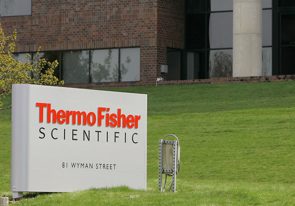 This April 26, 2007, file photo, shows the exterior of Thermo Fisher Scientific Inc., in Waltham, Massachusetts. (AP photo/Stephan Savoia, file)