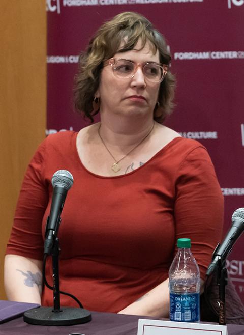 Kaya Oakes is pictured at a symposium in 2019 at Fordham University in New York City. (CNS/Fordham University)