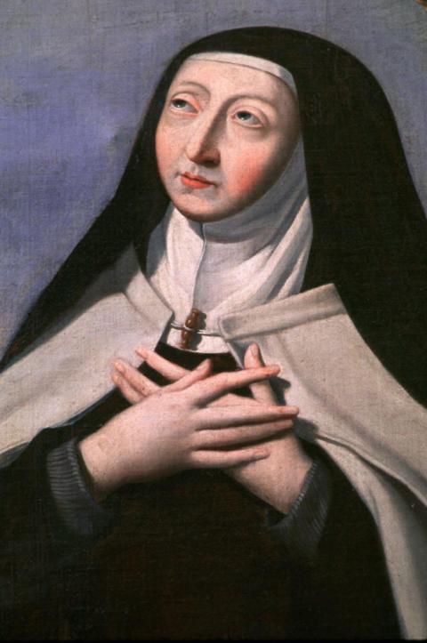 St. Teresa of Avila, mystic and founder of the Discalced Carmelites, and the first female declared doctor of the church, is depicted in a church in Troyes, France. (CNS/Crosiers)