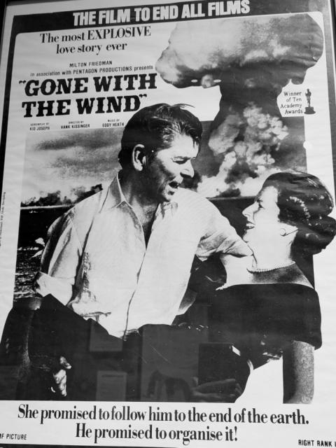 In this 1985 poster, then U.S. President Ronald Reagan and British Prime Minister Margaret Thatcher are satirically depicted as Rhett Butler and Scarlett O'Hara of Gone with the Wind, parodying their close strategic partnership during the Cold War. (Mary Ann Cejka)