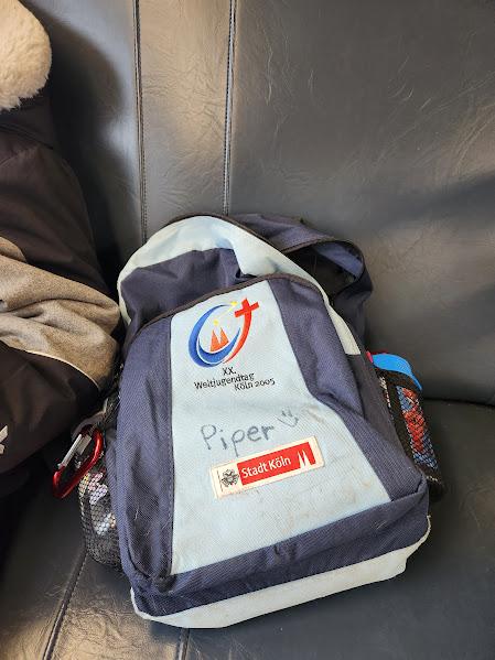 The official World Youth Day backpack of 2005. (Courtesy of Mark Piper)