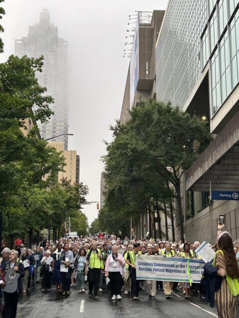 Catholic sisters participating in the Leadership Conference of Women Religious’ “Outdoor Pilgrimage of Hope” walk through downtown Atlanta, Aug. 14, 2025. (Photo courtesy of Sister Annmarie Sanders/LCWR)