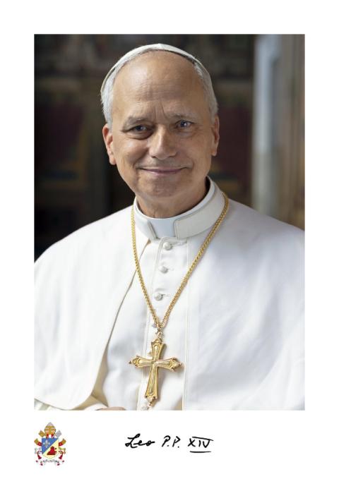 Pope Leo XIV poses for what Vatican Media says is his official portrait, which was distributed May 16, 2025. (CNS/Vatican Media)