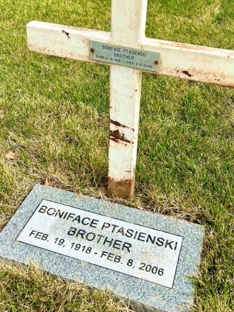 The gravesite of Trappist monk Br. Boniface Ptasienski at Holy Trinity Abbey's cemetery