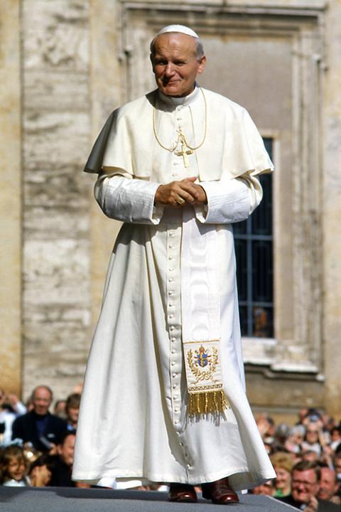 Pope John Paul II is pictured during a general audience in St. Peter's Square at the Vatican in 1980. (CNS photo/Catholic Press photo)