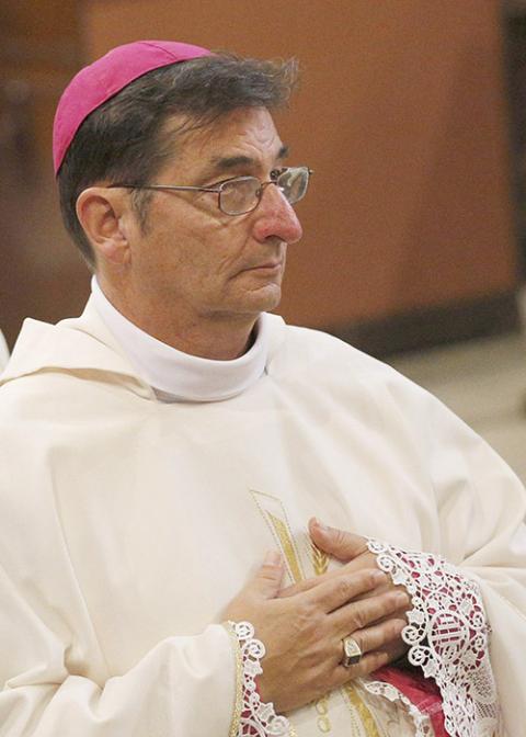 Bishop Joseph Tyson of the Diocese of Yakima, Wash., is pictured concelebrating Mass at the Basilica of St. John Lateran in Rome Feb. 4, 2020. (CNS/Paul Haring)