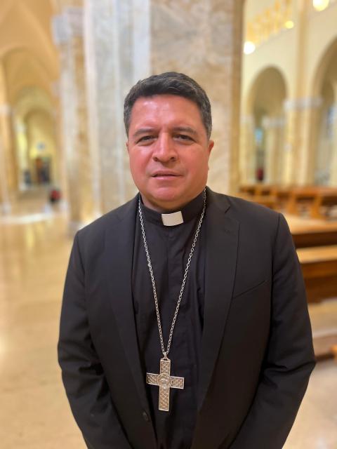 Washington Auxiliary Bishop Evelio Menjivar-Ayala poses for a photo in Rome Oct. 3, 2025, ahead of the Jubilee for Migrants. (NCR photo/Courtesy Ellie Hidalgo)