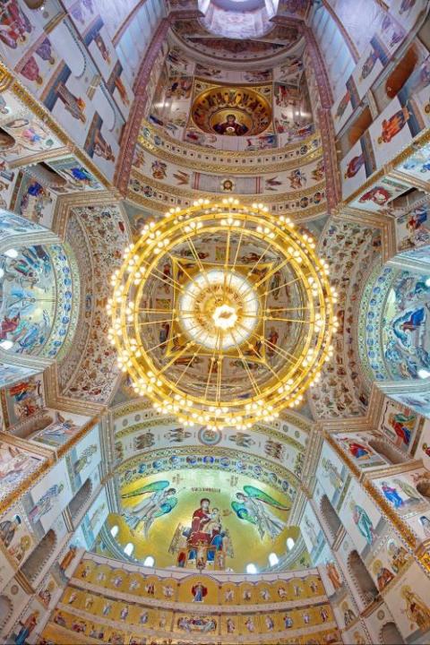 The nave of the People's Salvation Cathedral in Bucharest, Romania