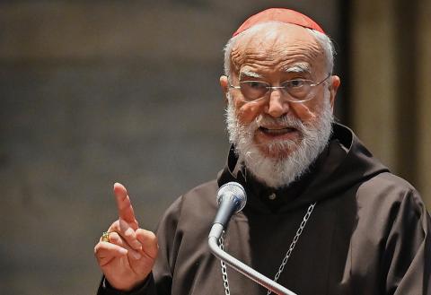 Cardinal Raniero Cantalamessa delivers the homily during the Good Friday Liturgy in St. Peter's Basilica at the Vatican April 2, 2021. (CNS/Andreas Solaro, Reuters pool)