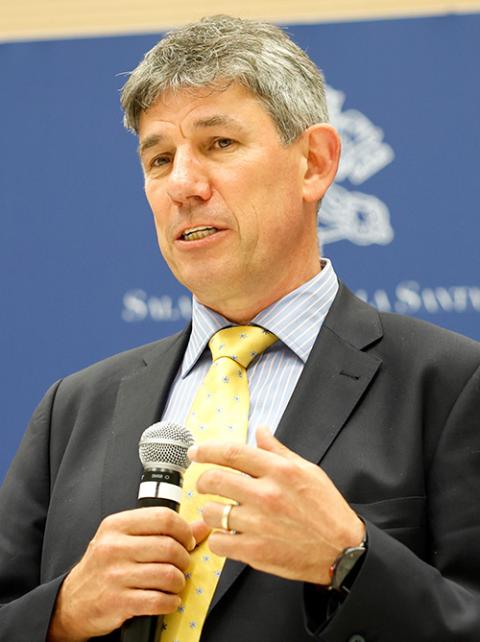 Alistair Dutton, secretary-general of Caritas Internationalis, speaks during a news conference at the Vatican May 16, 2023. (CNS/Lola Gomez)