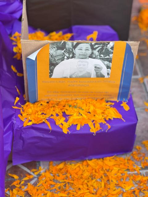 A photo honoring Rosario Lilián, a buscadora in Sinaloa who was assassinated. (GSR photo/Rhina Guidos)