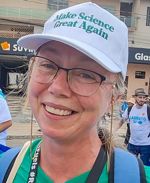 Lorna Gold, executive director of the Laudato Si' Movement, at the global climate march in Belém, Brazil (Eduardo Campos Lima)