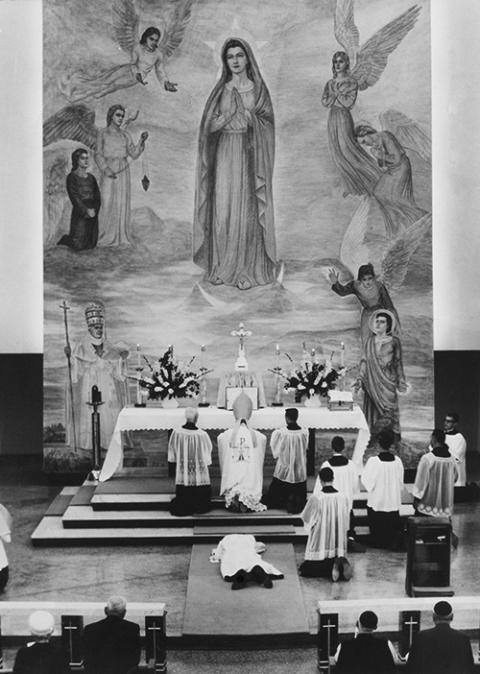 An ordination Mass in the chapel of the Corpus Christi Minor Seminary in Texas in 1961 (CNS/John Haring)