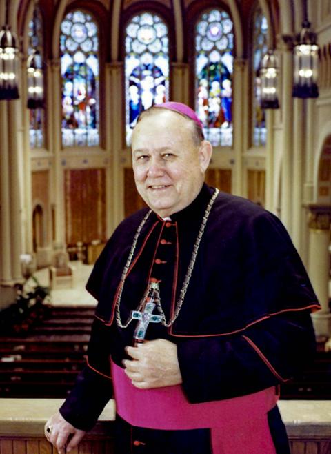 Bishop Gerard Frey inside the Cathedral of St. John the Evangelist in Lafayette, La., in 1984 (CNS/Courtesy of Lafayette Diocese/Peter Piazza)
