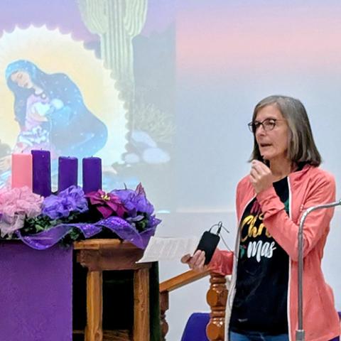 Heidi Cerneka speaks during a Posada in El Paso, Texas, Dec. 21, 2025. (OSV News/Courtesy of James Holeman)