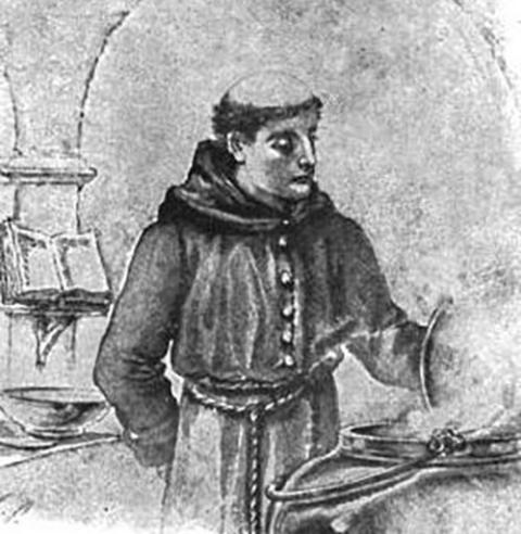 An illustration from a 1900 book depicts Brother Lawrence in the kitchen. (Wikimedia Commons)