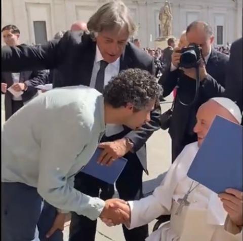 Ahmad Muna meets Pope Francis at St. Peter's Square in June 2024. Muna traveled to Rome as a participant in a program called Rome International Seminar. (Courtesy of Ahmad Muna)