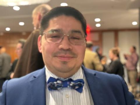 Samuel Jiménez attends a reception Feb. 6 for New York Archbishop Ronald Hicks at Hilton Midtown in Manhattan. (NCR photo/Rhina Guidos)