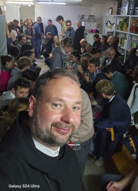 Benedictine Abbot Nikodemus Schnabel of Dormition Abbey on Mount Zion in the heart of Jerusalem and of Tabgha Priory at the Sea of Galilee is seen on this selfie photograph taken Feb. 28, 2026, in the shelter on the premises of the Tabgha Priory, where a group of French pilgrims sheltered with monks. (OSV News /Courtesy Nikodemus Schnabel)