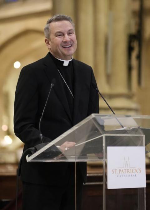 Archbishop-designate Ronald Hicks speaks during a news conference at St. Patrick's Cathedral in New York City Feb. 5. He will succeed Cardinal Timothy Dolan as leader of the Archdiocese of New York. (OSV News/Gregory A. Shemitz)