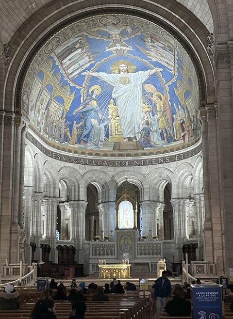 A mosaic of the Sacred Heart of Jesus greets pilgrims as they walk into the Basilica of Sacré Coeur de Montmartre in Paris Jan. 28, 2024. (OSV News/Gretchen Crowe)