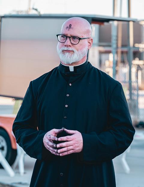 Claretian Fr. Paul Keller, missionary priest and provincial leader, outside the ICE Broadview detention center, Feb. 18, 2026 (Courtesy of Coalition for Spiritual and Public Leadership/Derek Carter)