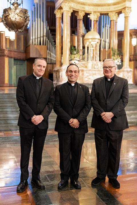 Fr. René Constanza, president of the Paulist Fathers (center) with Frs. Dave Dwyer, first consultor of Paulist Fathers (left) and Paulist John Ardis, vice president of Paulist Fathers (right). (Courtesy of Paulist Fathers)