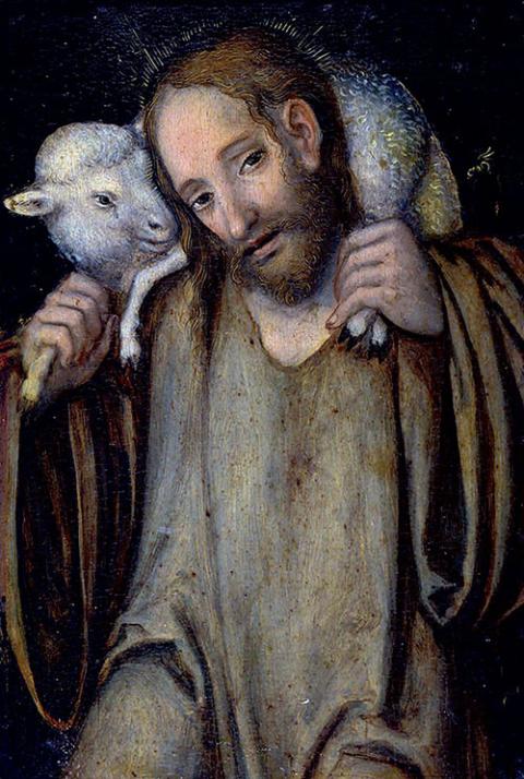 Pope Francis distributed a card with this painting of the Good Shepherd, by German artist Lucas Cranach der Ältere, to Italian bishops during their 2021 assembly on "the synodal journey of the church in Italy." (CNS/Courtesy of Holy See Press Office)