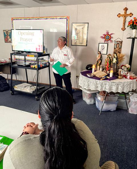 Dominican Sr. Rachel Sena teaches a class during a confirmation retreat at Mission San Xavier del Bac in Tucson, Arizona, on March 28, 2026. (Courtesy of Ana Gonzalez)