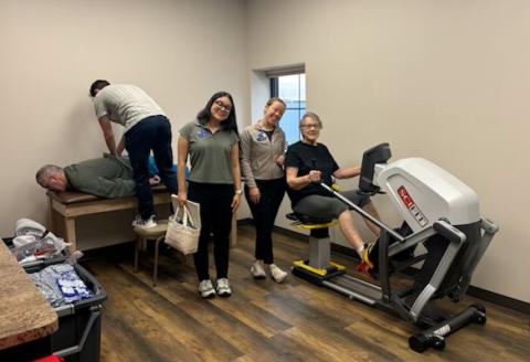Physical therapy students work with Stepping Stone residents. Therapy equipment was provided by a grant from the Mt. Saint Benedict Endowment, Sisters of St. Benedict, Crookston, Minnesota. (Courtesy of Sr. Idelle Badt)
