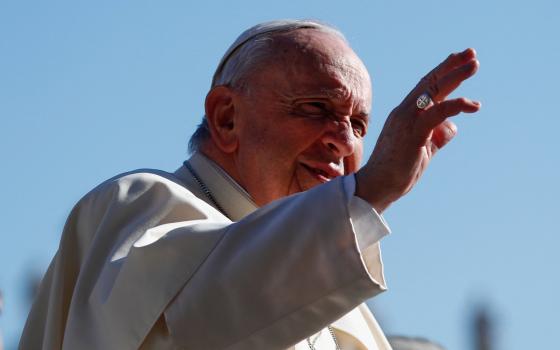 Pope Francis greets audience