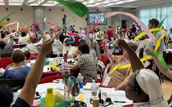 Attendees at the Hope 2025 gathering in Rome celebrate during one of the sessions. The event for sisters younger than 65 was held June 3-7 and intended to "explore our life, our future, and our gifts" as leaders and sisters, according to the event description. (Courtesy of Leadership Collaborative)
