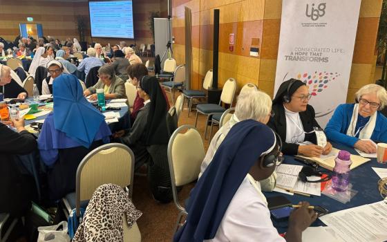 On the opening day of the May 5-9 general assembly for the International Union of Superiors General in Rome, sisters engaged in table discussions that modeled the format experienced at recent synods. "At first, for some the method was new," Sr. Joyce Meyer writes. "But we quickly became comfortable as we evolved into a community. It was an amazing experience to see how even in this short time, shared experience deepened." (GSR photo/Soli Salgado)