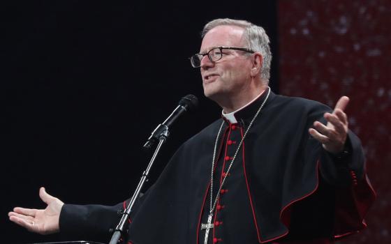 Bishop Robert Barron of Winona-Rochester, Minn., speaks during the July 20, 2024, revival night of the National Eucharistic Congress at Lucas Oil Stadium in Indianapolis. (OSV News/Bob Roller)