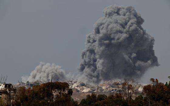 Smoke rises after an explosion in Gaza, as seen from the Israeli side of the Israel-Gaza border, July 29, 2025. (OSV News/Reuters/Amir Cohen)