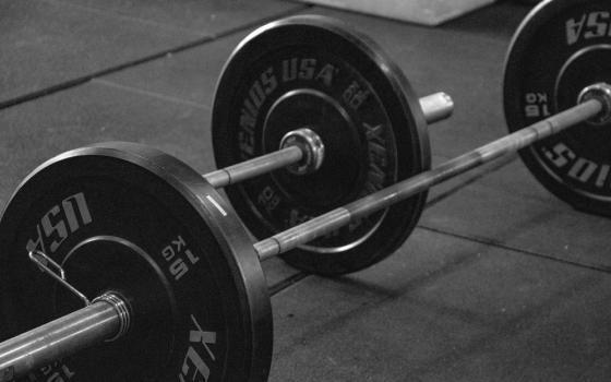 Two 25kg weights on the floor