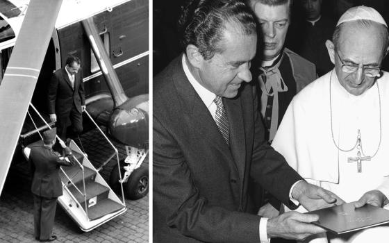When then-President Richard Nixon met with Pope Paul VI in 1970, he arrived by helicopter, landing and taking off from St. Peter's Square. In August of 1972, Nixon campaigned hard for the Catholic vote, and NCR covered it from its then-newly opened Washington bureau. (CNS file photos)