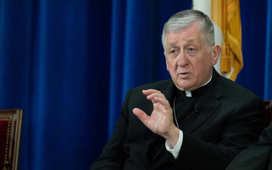 Cardinal Blase J. Cupich of Chicago speaks at a news conference May 9, 2025, at the Pontifical North American College in Rome. Cupich spoke Aug. 6  in Nagasaki about the church's teaching on war. Cupich was there to mark the sad anniversary of the atomic bombs dropped on that city and on Hiroshima in 1945. (CNS/Kendall McLaren)