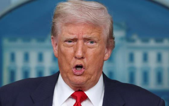 U.S. President Donald Trump speaks during a news conference in the Press Briefing Room at the White House in Washington Aug. 11, 2025, about deploying federal law enforcement agents in Washington to bolster the local police presence. Trump said that he will place the D.C. Metropolitan Police Department "under direct federal control," activate the National Guard, and "get rid of the slums" in what he called an effort to combat crime in the nation's capital. (OSV News/Jonathan Ernst, Reuters)