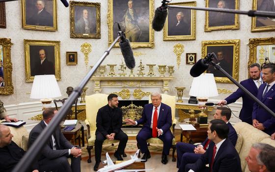 U.S. President Donald Trump and Ukrainian President Volodymyr Zelenskyy meet in the Oval Office of the White House in Washington Aug. 18, 2025, amid negotiations to end the Russian war in Ukraine. (OSV News/Reuters/Kevin Lamarque)
