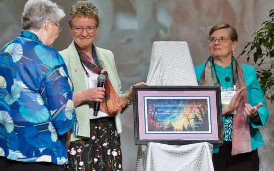 Sr. Vicky Larson presents award.