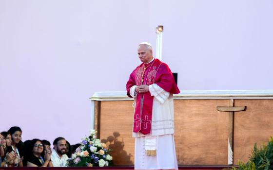 Pope Leo XIV begins the vigil with thousands of young people gathered in Tor Vergata in Rome Aug. 2, 2025, during the Jubilee of Youth. (CNS/Lola Gomez)