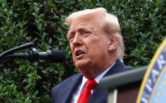 U.S. President Donald Trump delivers a speech during a ceremony at the Pentagon in Arlington, Va., Sept. 11, 2025. (OSV News/Reuters/Evelyn Hockstein)