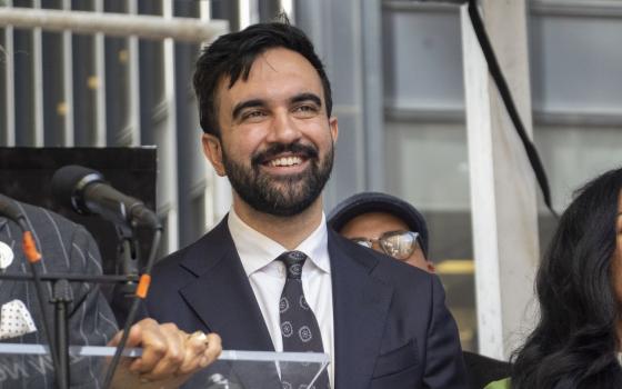 New York City Democratic mayoral candidate Zohran Mamdani is on stage at the March on Wall Street on Aug. 28, 2025, in New York. (AP photo/Ted Shaffrey)