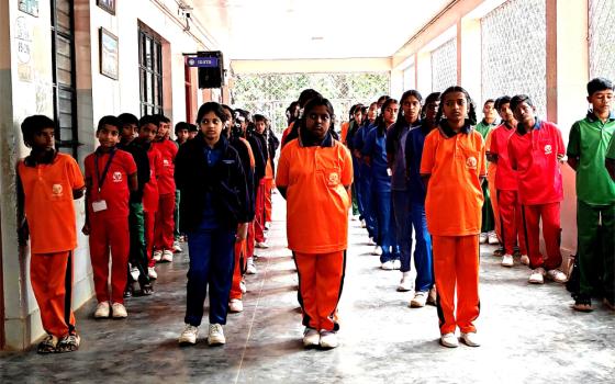 Students managed by the St. Joseph's of Tarbes nuns celebrate India's Independence Day on Aug. 15 in the presence of a Karnataka state government representative in the campus of Sumanahalli, a church center in Bengaluru. (Thomas Scaria)