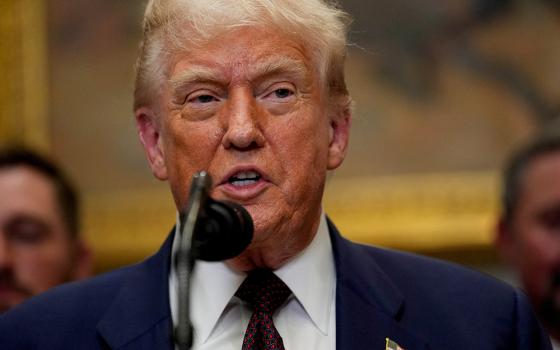 U.S. President Donald Trump delivers remarks in the Roosevelt Room at the White House in Washington July 31, 2025. (OSV News/Reuters/Kent Nishimura)